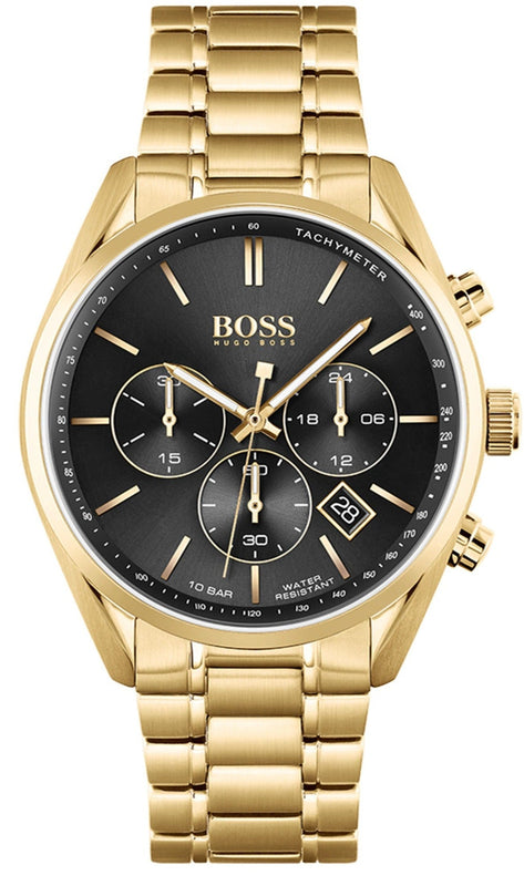 Buy Shop Hugo Boss Champion Black Dial Gold Steel Strap Watch for Men - 1513848 USA Online