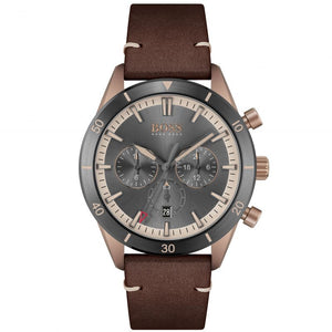 Buy Shop Hugo Boss Santiago Chronograph Grey Dial Brown Leather Strap Watch for Men - 1513861 USA Online