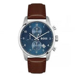 Hugo Boss Skymaster Chronograph Blue Dial Brown Leather Strap Watch for Men - 1513940