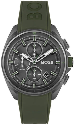 Hugo Boss Volane Chronograph Grey Dial Green Rubber Strap Watch For Men - 1513952