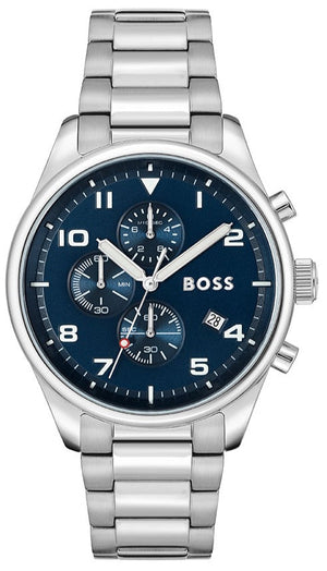 Hugo Boss View Chronograph Blue Dial Silver Steel Strap Watch For Men - 1513989