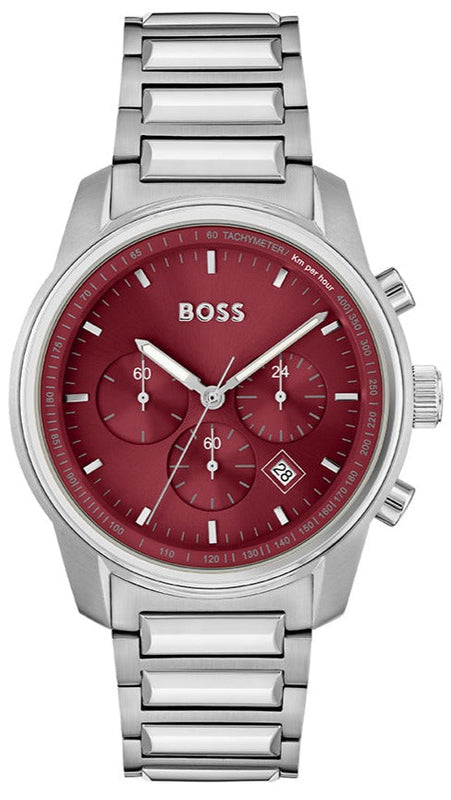 Buy Shop Hugo Boss Trace Chronograph Red Dial Silver Steel Strap Watch For Men - 1514004 USA Online