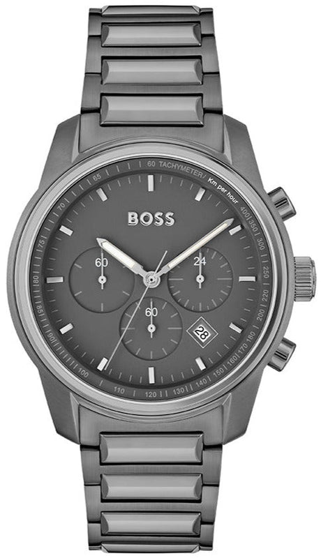 Buy Shop Hugo Boss Trace Chronograph Grey Dial Grey Steel Strap Watch For Men - 1514005 USA Online
