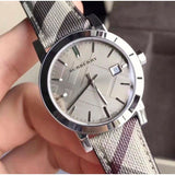 Buy Shop Burberry The City Grey Dial Checked Grey Leather Strap Watch for Women - BU9118 USA Online