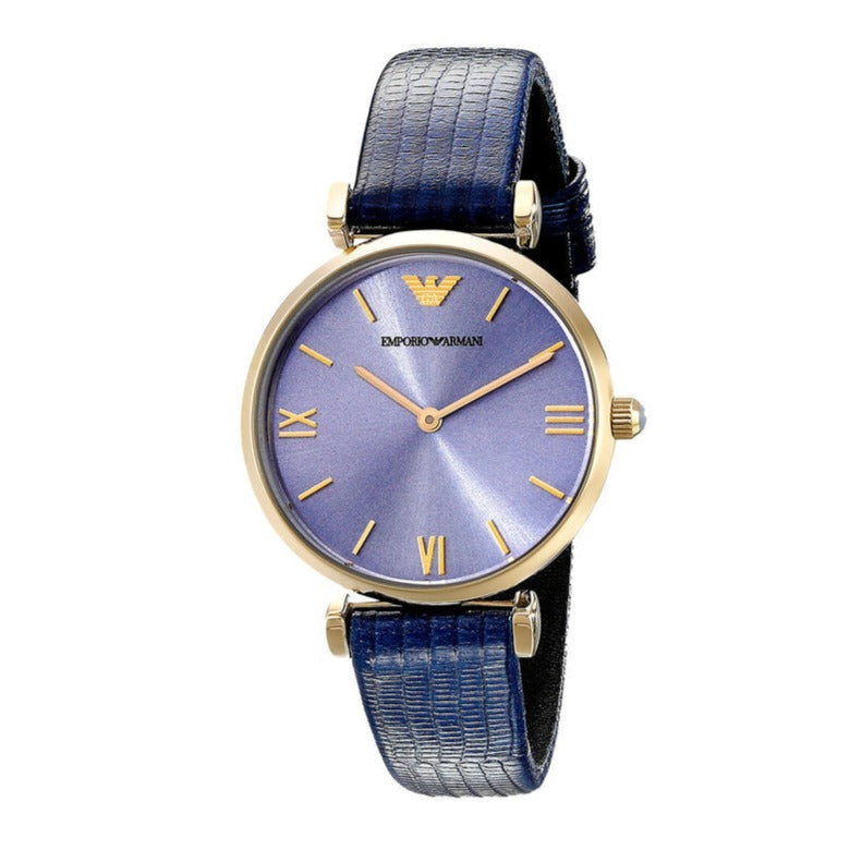 Buy Shop Emporio Armani Gianni T Bar Blue Dial Blue Leather Strap Watch For Women - AR1875 USA Online