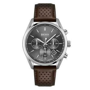 Buy Shop Hugo Boss Champion Grey Dial Brown Leather Strap Watch for Men - 1513815 USA Online