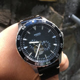 Buy Shop Fossil Crewmaster Sports Automatic Black Dial Black Leather Strap Watch for Men - ME3148 USA Online