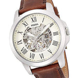 Buy Shop Fossil Grant Automatic Beige Skeleton Dial Brown Leather Strap Watch for Men - ME3099 USA Online