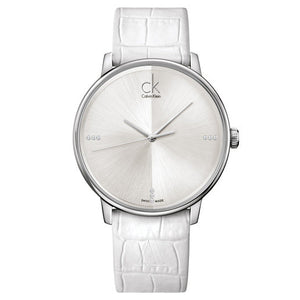 Buy Shop Calvin Klein Accent Silver Dial White Leather Strap Watch for Men - K2Y2X1KW USA Online