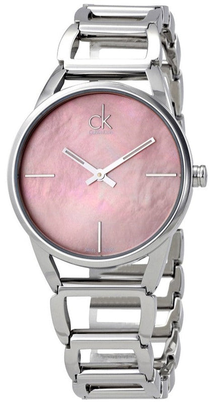 Buy Shop Calvin Klein Stately Pink Mother of Pearl Dial Silver Steel Strap Watch for Women - K3G2312E USA Online