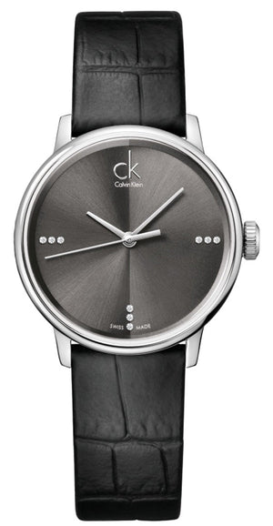 Buy Shop Calvin Klein Grey Dial Black Leather Strap Watch for Women - K2Y2Y1CU USA Online