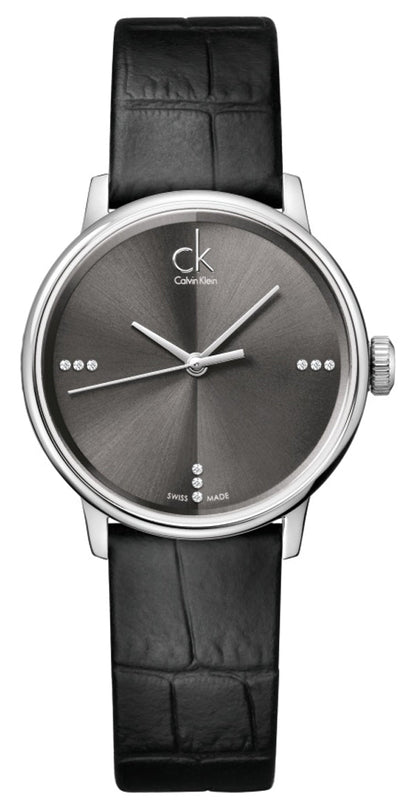 Buy Shop Calvin Klein Grey Dial Black Leather Strap Watch for Women - K2Y2Y1CU USA Online