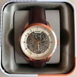 Buy Shop Fossil Townsman Automatic Skeleton White Dial Brown Leather Strap Watch for Men - ME3078 USA Online
