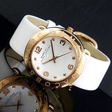 Buy Shop Marc Jacobs Amy White Dial White Leather Strap Watch for Women - MBM1180 USA Online