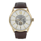 Buy Shop Fossil Flynn Mechanical Skeleton Beige Dial Brown Leather Strap Watch for Men - BQ2215 USA Online