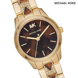 Buy Shop Michael Kors Runway Mercer Analog Brown Dial Gold Steel Strap Watch For Women - MK6855 USA Online
