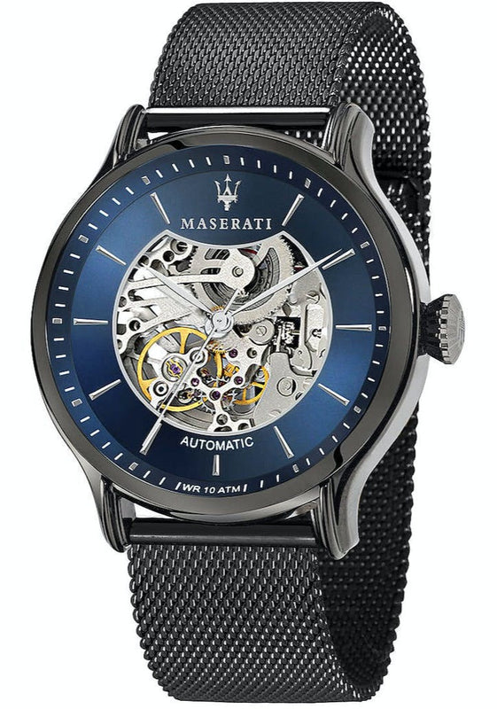 Buy Shop Maserati Epoca Automatic Skeleton Blue Dial Mesh Bracelet Watch For Men - R8823118002 USA Online