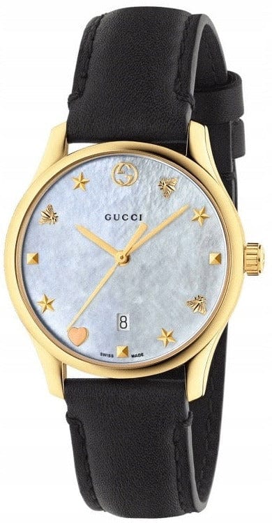 Buy Shop Gucci G-Timeless Mother of Pearl Dial Black Leather Strap Watch For Women - YA1264044 USA Online