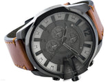 Diesel Mega Chief Grey Dial Brown Leather Strap Watch For Men - DZ4463