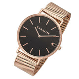 Coach Charles Black Dial Rose Gold Mesh Bracelet Watch for Men - 14602552