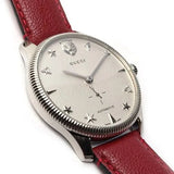 Gucci G Timeless Automatic Silver Dial Red Leather Strap Watch For Men - YA126346