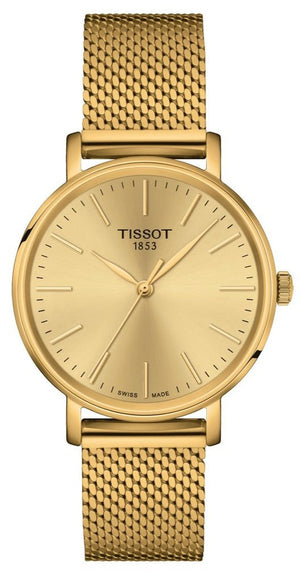 Buy Shop Tissot Everytime Lady Gold Dial Gold Mesh Bracelet Watch for Women - T143.210.33.021.00 USA Online