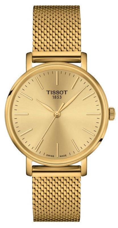 Buy Shop Tissot Everytime Lady Gold Dial Gold Mesh Bracelet Watch for Women - T143.210.33.021.00 USA Online