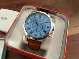 Buy Shop Fossil Grant Chronograph Blue Dial Brown Leather Strap Watch for Men - FS5184 USA Online