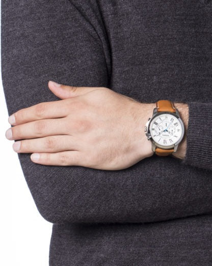 Buy Shop Fossil Grant Chronograph White Dial Brown Leather Strap Watch for Men - FS5060 USA Online