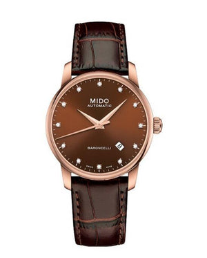 Buy Shop Mido Baroncelli III Automatic Diamonds Brown Dial Brown Leather Strap Watch For Women - M7600.3.64.8 USA Online