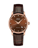 Mido Baroncelli III Automatic Diamonds Brown Dial Brown Leather Strap Watch For Women - M7600.3.64.8