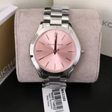 Buy Shop Michael Kors Slim Runway Quartz Pink Dial Silver Steel Strap Watch For Women - MK3380 USA Online