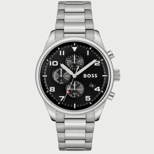 Buy Shop Hugo Boss View Chronograph Black Dial Silver Steel Strap Watch For Men - 1514008 USA Online