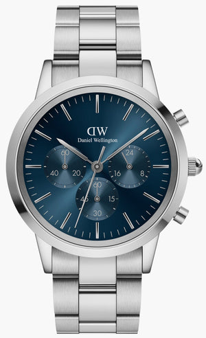 Buy Shop Daniel Wellington Iconic Chronograph Link Blue Dial Silver Steel Strap Watch For Men - DW00100644 USA Online