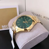 Buy Shop Michael Kors Slim Runway Green Dial Gold Steel Strap Watch for Women - MK3435 USA Online