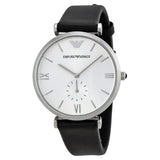 Emporio Armani Retro Analog Quartz Silver Dial Black Leather Strap Watch For Men - AR1674