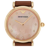 Buy Shop Emporio Armani Gianni T Bar Quartz Pink Mother of Pearl Dial Brown Leather Strap Watch For Women - AR1960 USA Online