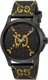 Gucci G Timeless Ghost Black Dial Black Leather Strap Watch For Men - YA1264019