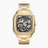 Buy Shop Fossil Inscription Automatic Skeleton Black Dial Gold Steel Strap Watch for Men - BQ2573 USA Online