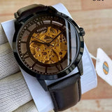 Buy Shop Fossil Townsman Automatic Skeleton Brown Dial Brown Leather Strap Watch for Men - ME3098 USA Online