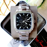 Buy Shop Fossil Inscription Multifunction Black Dial Silver Steel Strap Watch for Men - BQ2655 USA Online