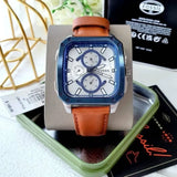 Buy Shop Fossil Inscription Multifunction Silver Dial Brown Leather Strap Watch for Men - BQ2658 USA Online