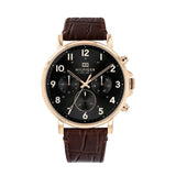 Tommy Hilfiger Daniel Black Dial Brown Leather Strap Watch for Men - 1710379