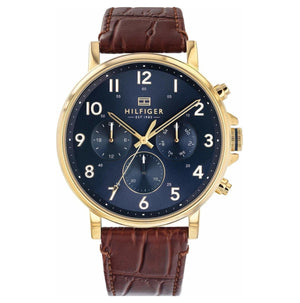 Buy Shop Tommy Hilfiger Daniel Blue Dial Brown Leather Strap Watch for Men - 1710380 USA Online