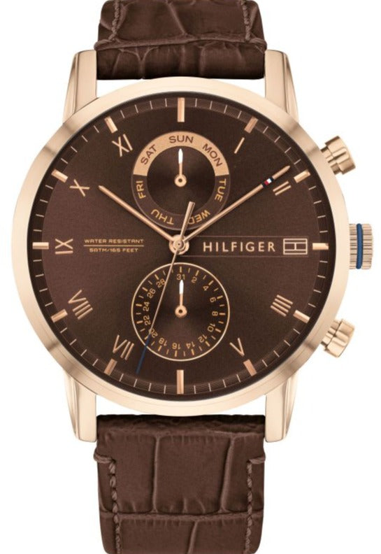 Buy Shop Tommy Hilfiger Kane Brown Dial Brown Leather Strap Watch for Men - 1710400 USA Online