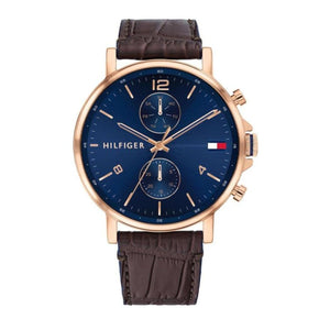 Buy Shop Tommy Hilfiger Daniel Blue Dial Brown Leather Strap Watch for Men - 1710418 USA Online