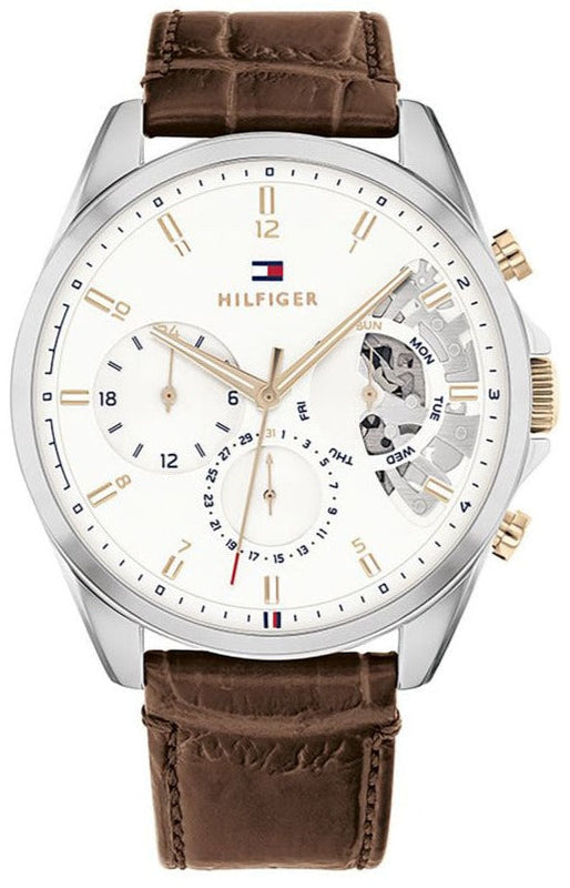 Buy Shop Tommy Hilfiger Baker Chronograph White Dial Brown Leather Strap Watch For Men - 1710450 USA Online