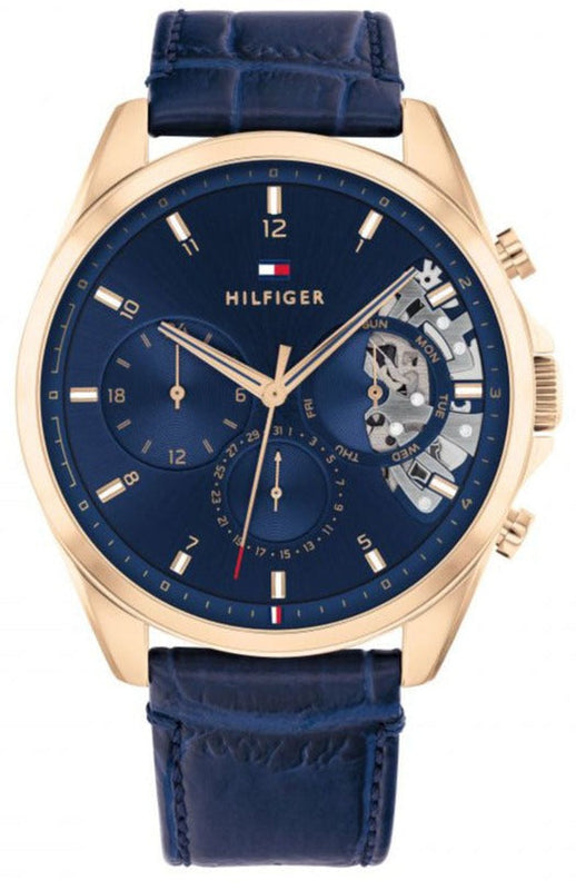Buy Shop Tommy Hilfiger Baker Chronograph Quartz Blue Dial Blue Leather Strap Watch For Men - 1710451 USA Online