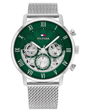 Buy Shop Tommy Hilfiger Legend Chronograph Green Dial Silver Mesh Bracelet Watch For Men - 1710567 USA Online