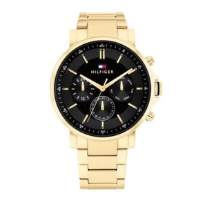 Buy Shop Tommy Hilfiger Tyson Chronograph Black Dial Gold Steel Strap Watch For Men - 1710589 USA Online